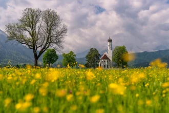 Images by Achim Thomae: Spring landscape with meadow and church in Bavaria