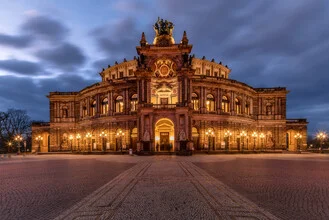 Illuminated Semper Opera in Dresden during the blue hour