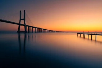 Photo art by Achim Thomae: Vasco da Gama Bridge in Lisbon during blue hour.
