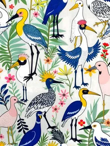 Illustration by Uma Gokhale: colorful birds in a vibrant jungle garden