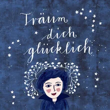 Wall art by Constanze Guhr: Woman dreaming under a starry sky