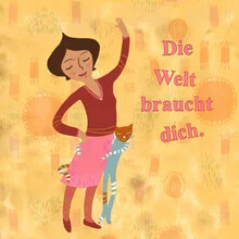 Illustration by Constanze Guhr: Woman with cat and motivational quote about optimism