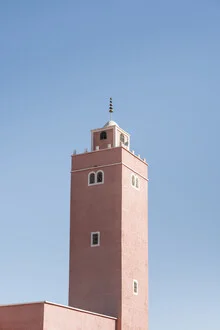 Fotokunst eines Minaretts und einer Moschee in Marokko bei Sonnenuntergang.