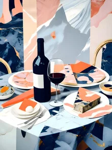 Illustration by Uma Gokhale: a colorful Italian lunch featuring marble elements