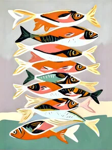 Illustration by Uma Gokhale: playful sardines in colorful patterns