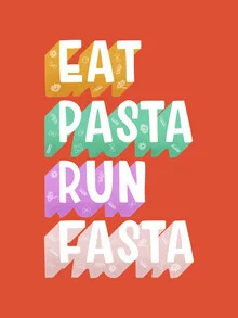 Wall art by Ania Więcław: humorous illustration about pasta and running