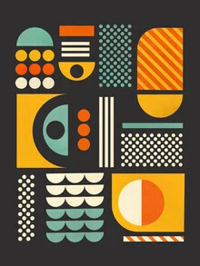 Colorful wall art featuring geometric shapes, radiating a modern vibe.