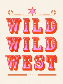 Illustration featuring retro typography in Wild West style, cheerful colors, and cowboy theme.