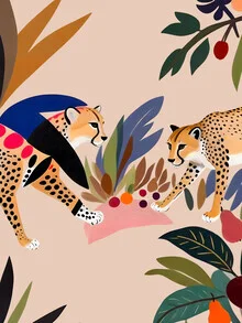 Wall art of a cheerful cheetah having a picnic in the jungle.