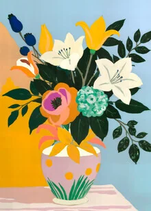 Wall art by Uma Gokhale: floral illustration featuring colorful flowers in a pot