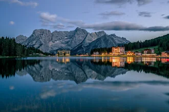 Photo art by Achim Thomae: sunset over Misurina Lake in the Dolomites