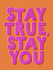 Wall art featuring retro typography in orange and pink, inspired by the 70s.