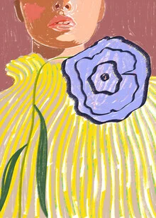 Illustration von Uma Gokhale: stilvolle Frau mit Blumenmotiv und Streifen