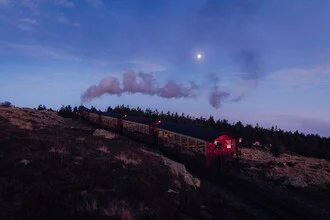 Photo art by Maximilian Fischer: train journey under the moonlight over Brocken
