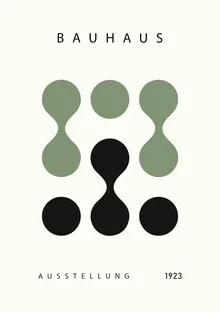 Wall art featuring Bauhaus design: geometric shapes in soft beige and green tones
