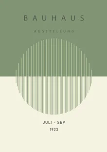 Wall art featuring minimalist shapes in green and beige, inspired by Bauhaus style.