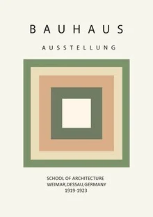 Wall art featuring Bauhaus design: green-beige patterns and shapes in a minimalist style