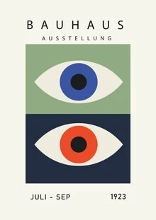 Wall art featuring Bauhaus design: stylized eyes in beige shapes