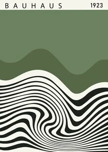 Wall art in Bauhaus style: geometric shapes in green, beige, and black