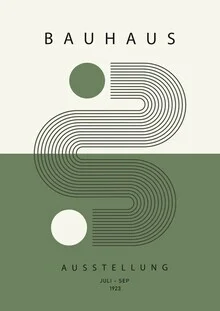 Wall art in Bauhaus style: green-beige geometric shapes in a minimalist design