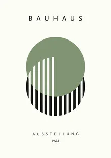 Wall art featuring a Bauhaus exhibition poster in green-beige tones