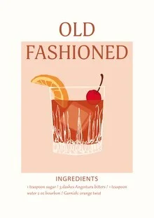 Illustration of an Old Fashioned cocktail in a stylish glass