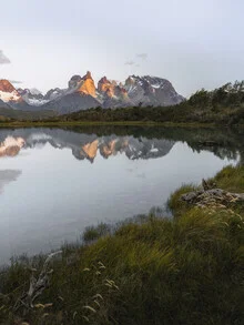 Photo art by Reiner Hofer: tranquil landscape with mountains and a shimmering lake