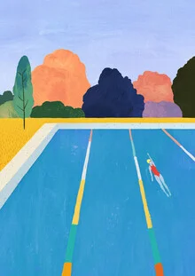 Wall art by Henry Rivers: Idyllic afternoon at the pool under a blue sky