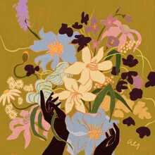 Wall art by Arty Guava: gentle flower illustration in pink and ochre