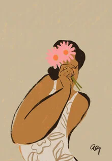 Illustration of a woman wearing flower-tinted glasses in soft colors. Illustration of a woman wearing flower-tinted glasses in soft colors.