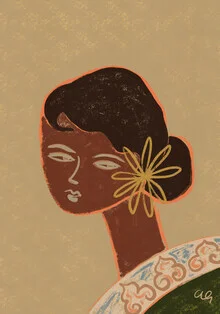 Illustration by Arty Guava: an elegant woman in soft green tones.