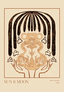 Illustration by Arty Guava: harmonious depiction of sun and moon in soft colors