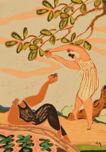 Illustration by Arty Guava: two persimmons in soft colors on a light background.