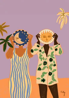 Illustration by Arty Guava: harmonious interplay of sun and moon in soft colors