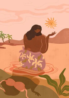 Abstract illustration of summer sunshine with soft colors and tropical motifs