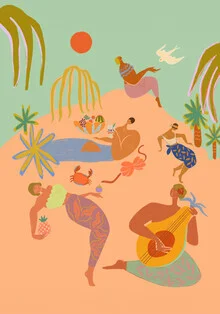 Wall art featuring a tropical theme in soft colors and abstract forms