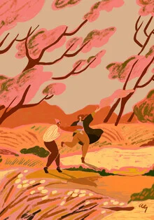 Illustration by Arty Guava: Dancing figures in soft pink and orange tones