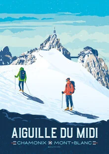Illustration von François Beutier: Aiguille du Midi, schneebedeckte Berge und blauer Himmel