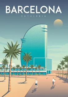 Wall art by François Beutier: colorful illustration of Barcelona in vintage style