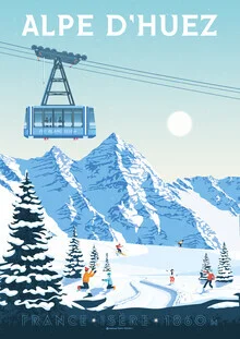 Illustration by François Beutier: charming ski resort in the French Alps.