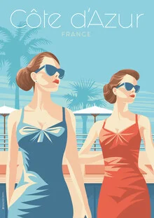 Illustration von François Beutier: stilvolle Frauen an der Côte d’Azur im Retro-Design