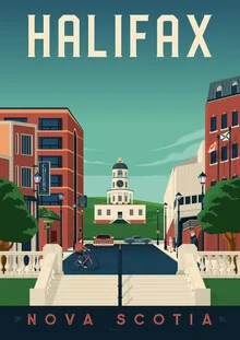 Illustration by François Beutier: nostalgic travel poster of Halifax in vibrant colors