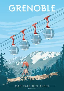 Wall art featuring a stylish illustration of Grenoble in a vintage style.