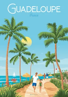Wall art by François Beutier: colorful illustration of a beach landscape in Guadeloupe