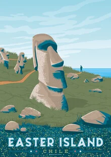 Wall art by François Beutier: Illustration of Easter Island in vivid colors