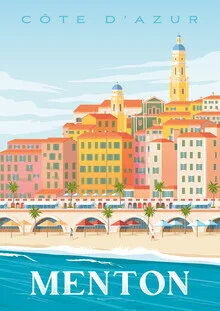 Illustration by François Beutier: colorful coastal view of Menton.