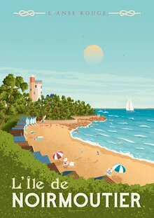 Illustration by François Beutier: colorful travel poster of Noirmoutier in France