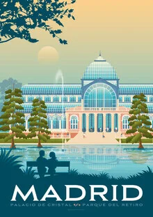 Illustration von François Beutier: Paar im Parque del Retiro mit Wasserfontäne