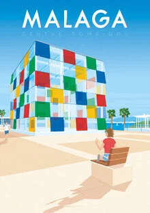 Illustration by François Beutier: colorful travel poster of Malaga in Spain