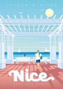 Illustration of a trip to Nice: relaxing beach atmosphere with palm trees.